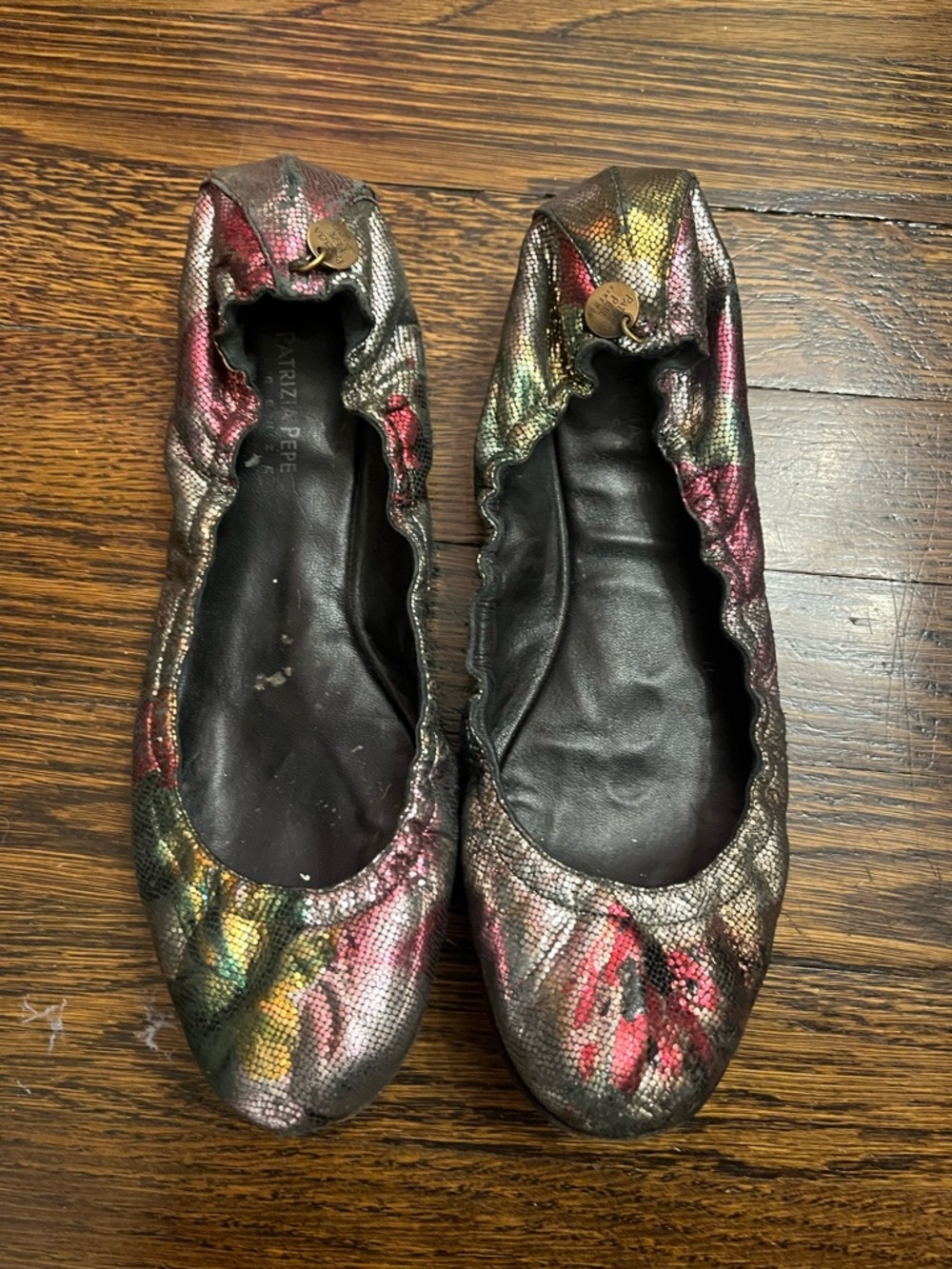 Patrizia Pepe Metallic Multicolor Floral-Pattern Ballet Flats